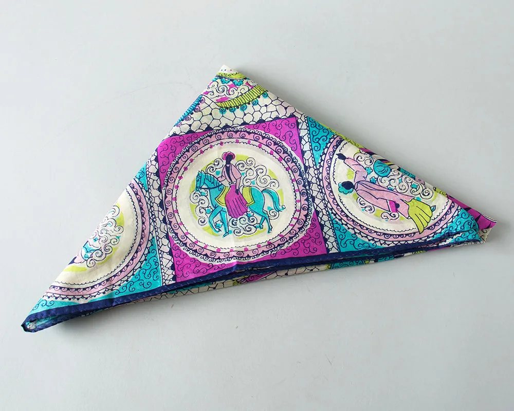 1950s Silk People & Horses Novelty Print Large Scarf