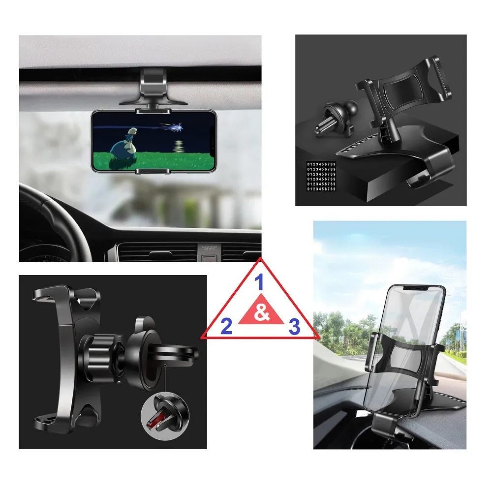 3 in 1 Car GPS Smartphone Holder: Dashboard / Visor Clamp   AC Grid Clip for QMobile Q Infinity - Black