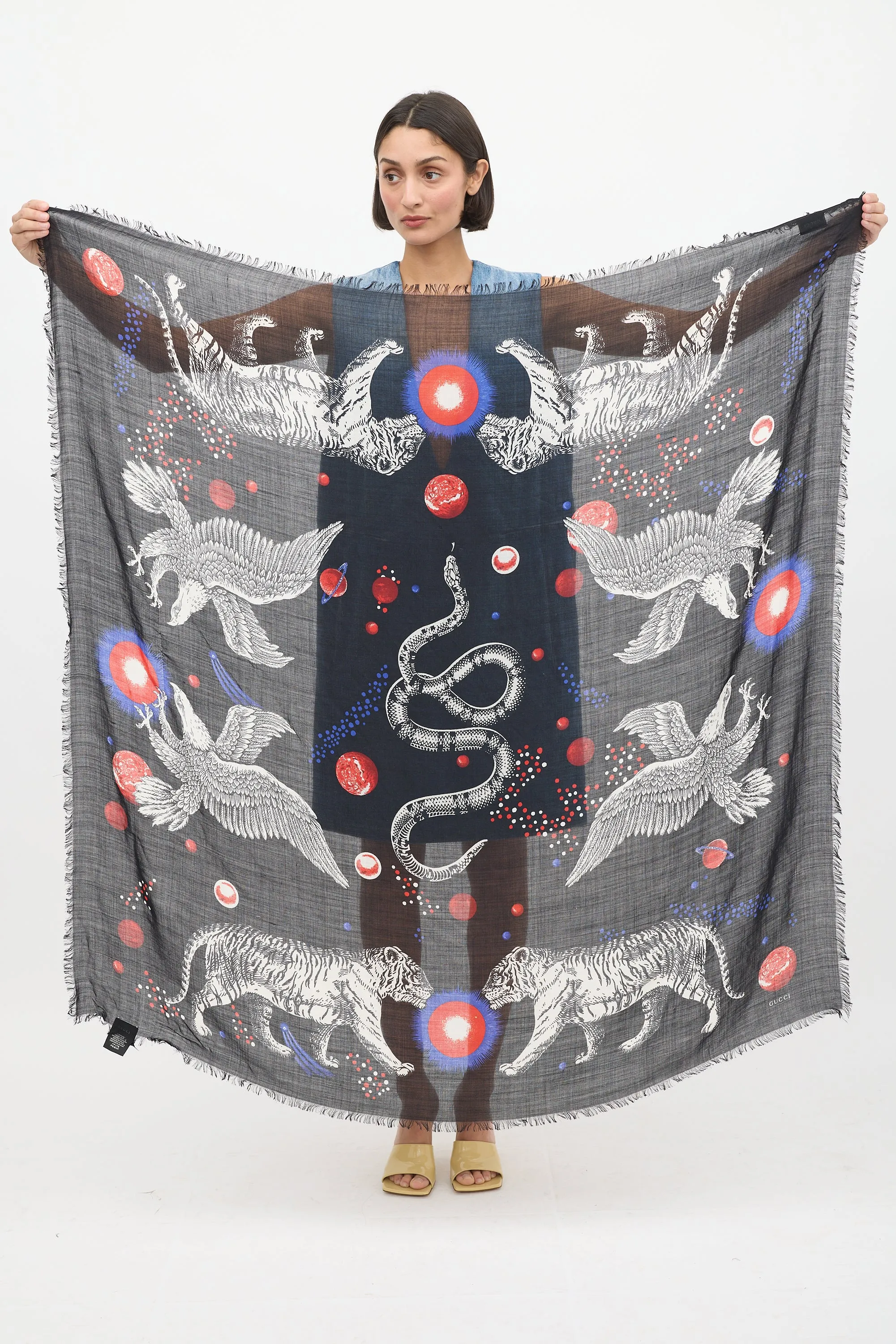 Black & Multicolour Wool Graphic Scarf