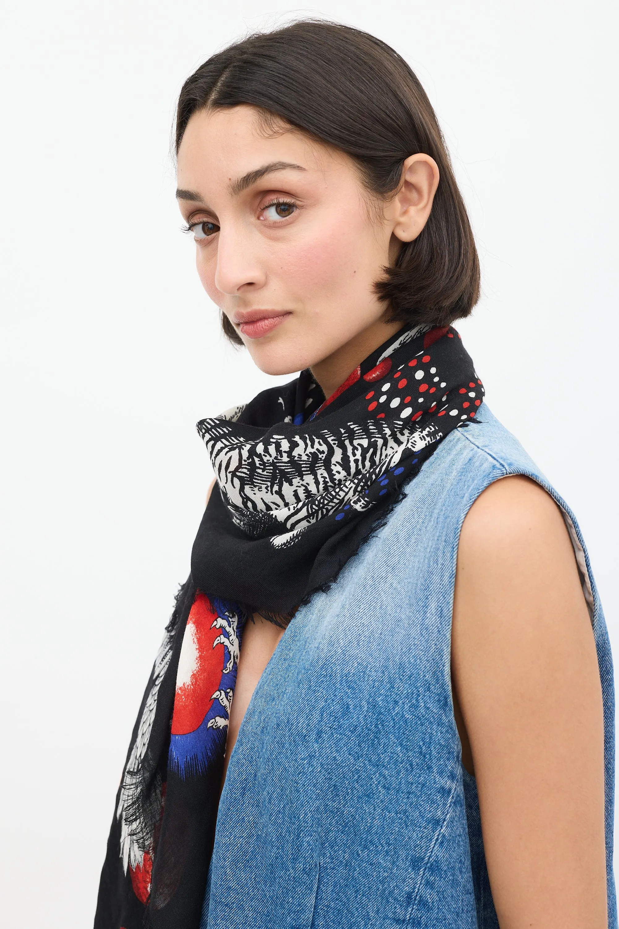 Black & Multicolour Wool Graphic Scarf