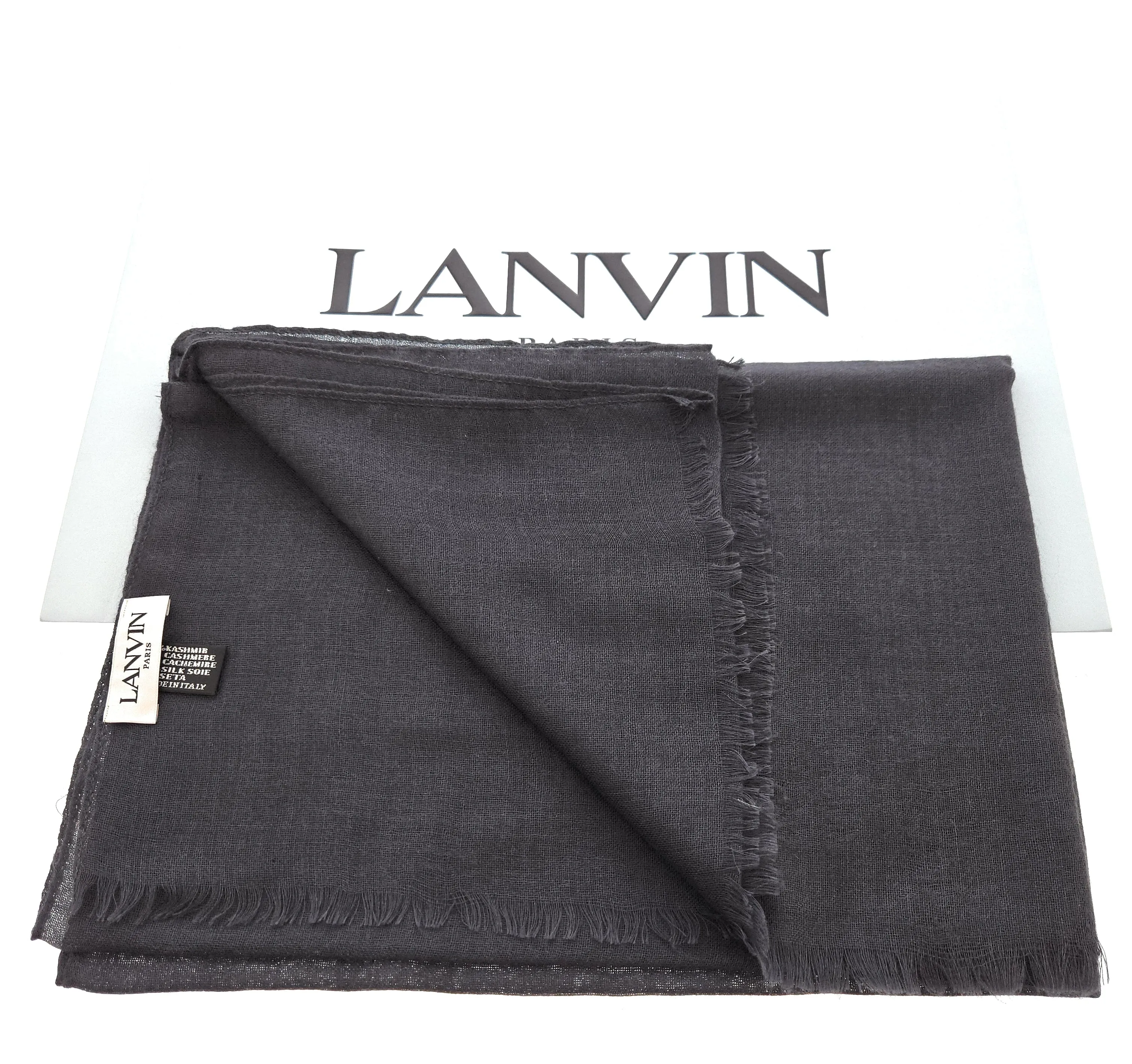 Lanvin Soft Luxurious Cashmere and Silk Teal Fringe Scarf