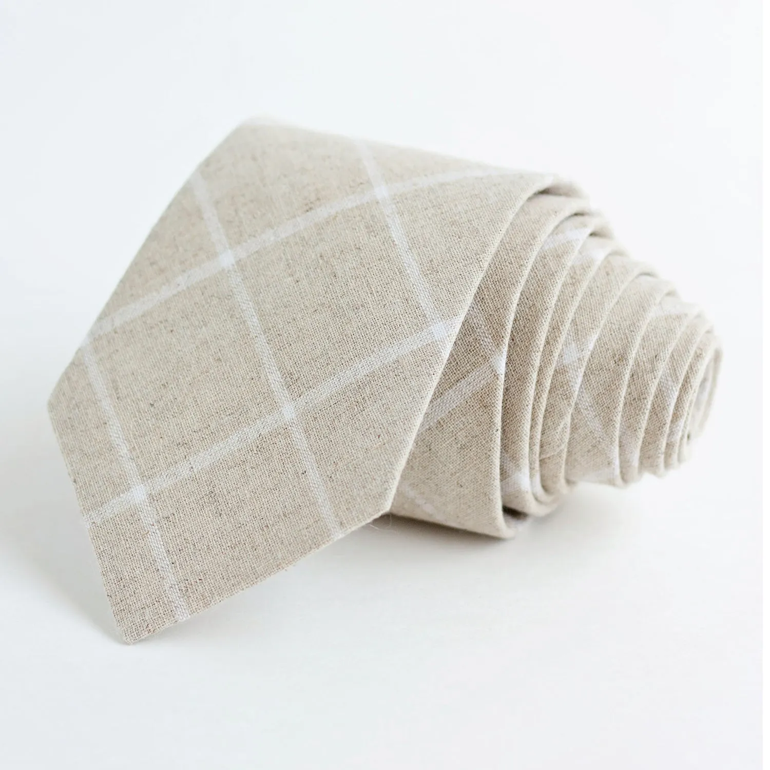Men's Pre-Tied Bow Tie / Natural Linen Window Pane