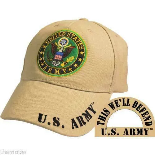 NEW U.S MILITARY ARMY LOGO EMBROIDERED KHAKI HAT CAP OFFICIAL LICENSED HATS