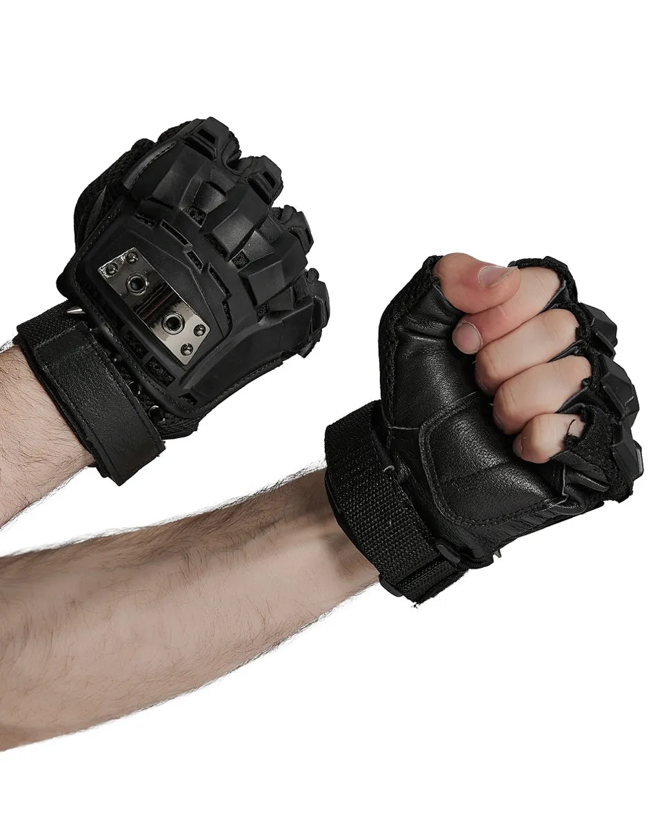 WS-698SSM Mens Apocalyptic Punk Tactical Armour Spiked Fingerless Gloves