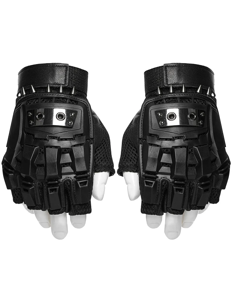 WS-698SSM Mens Apocalyptic Punk Tactical Armour Spiked Fingerless Gloves