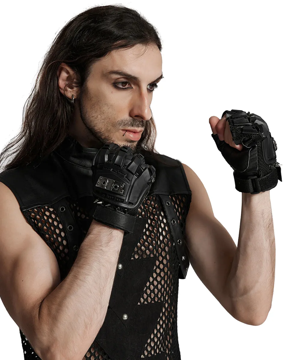 WS-698SSM Mens Apocalyptic Punk Tactical Armour Spiked Fingerless Gloves