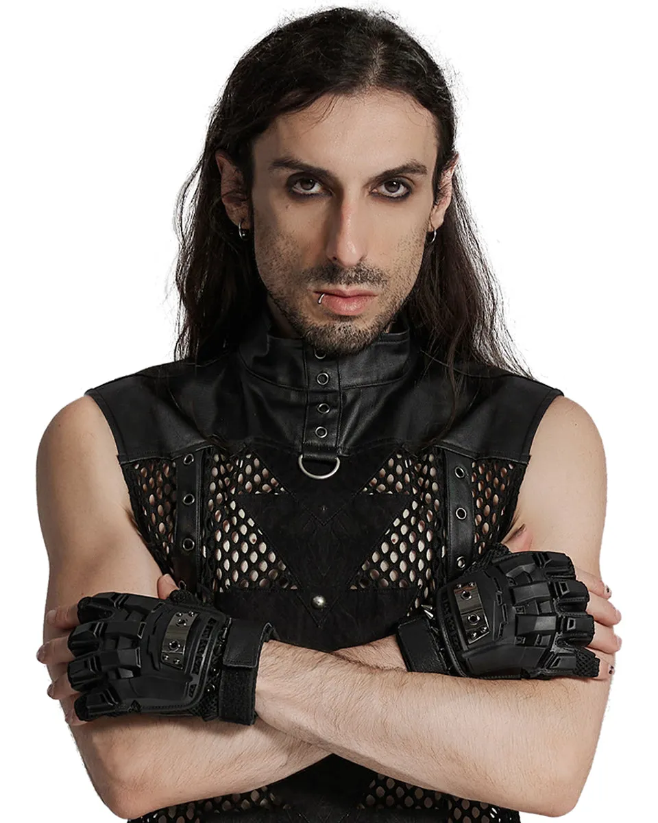 WS-698SSM Mens Apocalyptic Punk Tactical Armour Spiked Fingerless Gloves