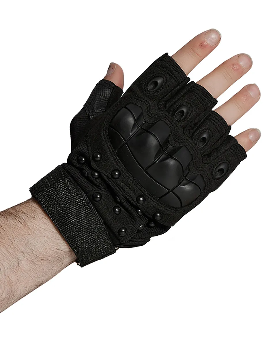WS-722SSM Mens Apocalyptic Punk Tactical Armour Studded Fingerless Gloves