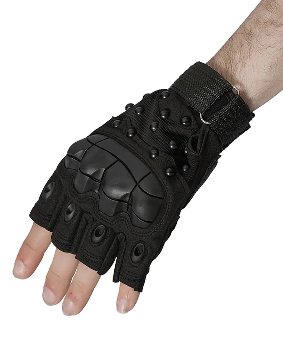 WS-722SSM Mens Apocalyptic Punk Tactical Armour Studded Fingerless Gloves