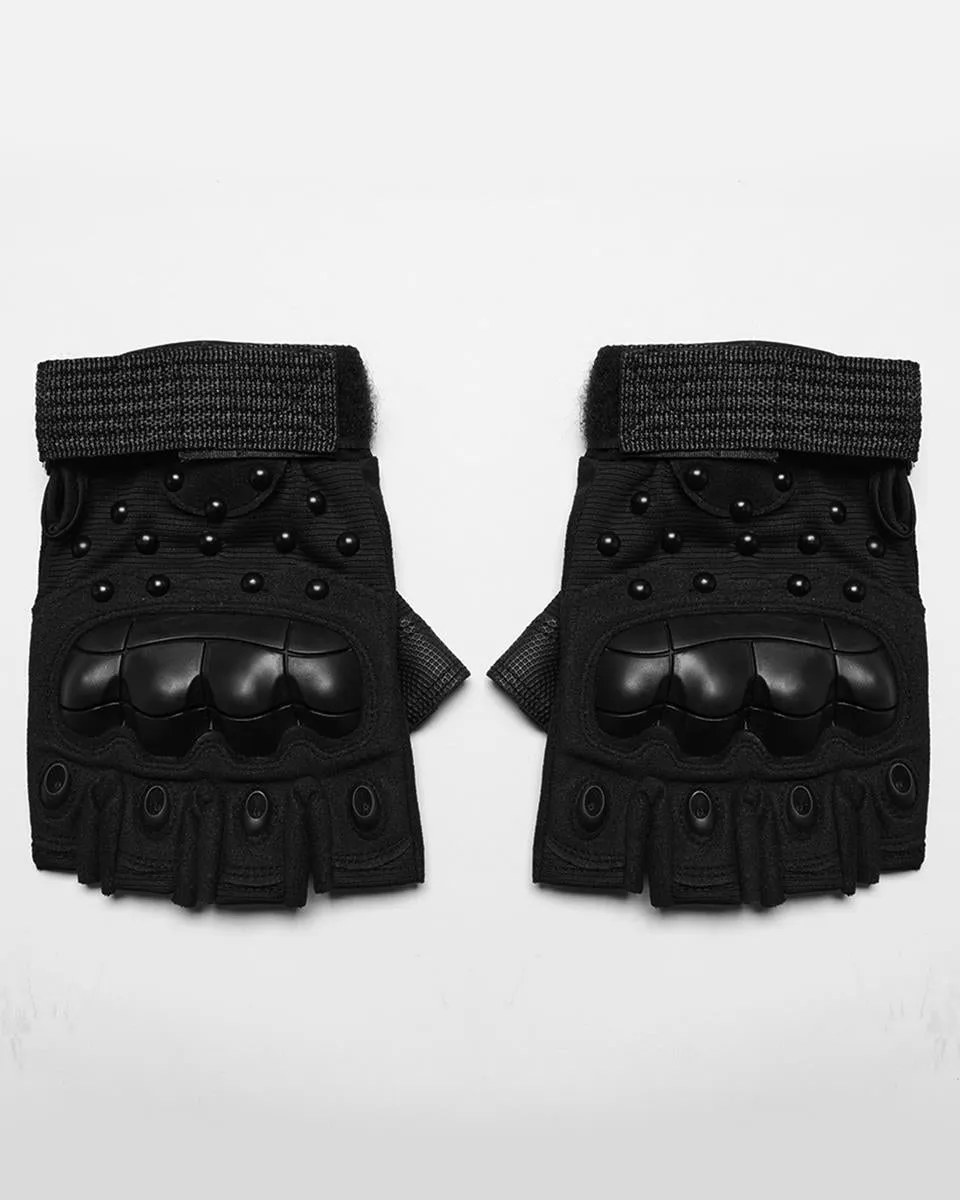 WS-722SSM Mens Apocalyptic Punk Tactical Armour Studded Fingerless Gloves